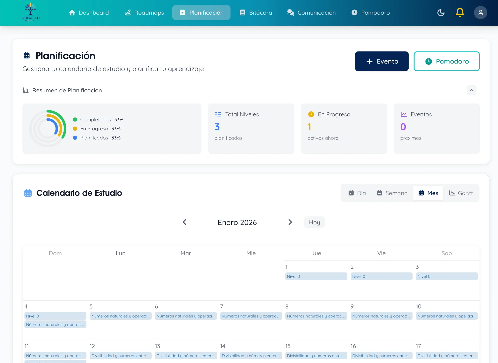 Calendario de Estudio