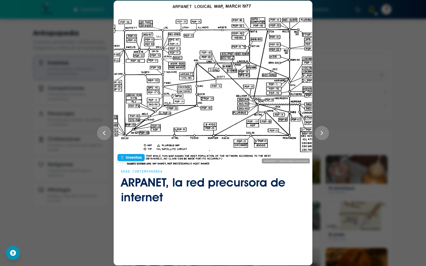 Antropopedia — ficha de ARPANET, la red precursora de internet
